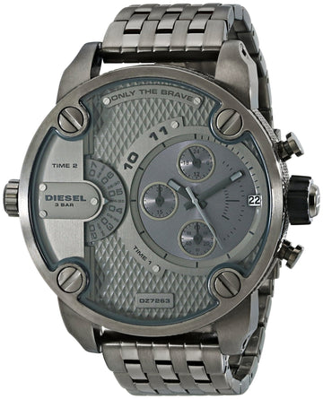  Shop Authentic Diesel Little Daddy Dual Time Chronograph Grey Dial Stainless Steel Strap Watch For Men - DZ7263 - Luxxuri