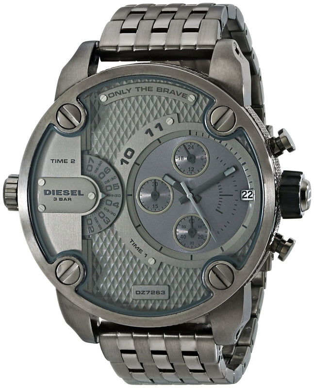  Shop Authentic Diesel Little Daddy Dual Time Chronograph Grey Dial Stainless Steel Strap Watch For Men - DZ7263 - Luxxuri