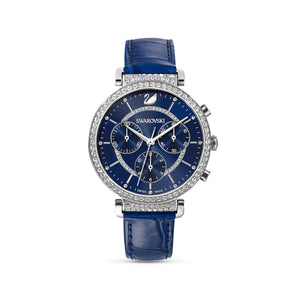  Shop Authentic Swarovski Passage Chrono Crystal Blue Dial Blue Leather Strap Watch for Women - 5580342 - Luxxuri
