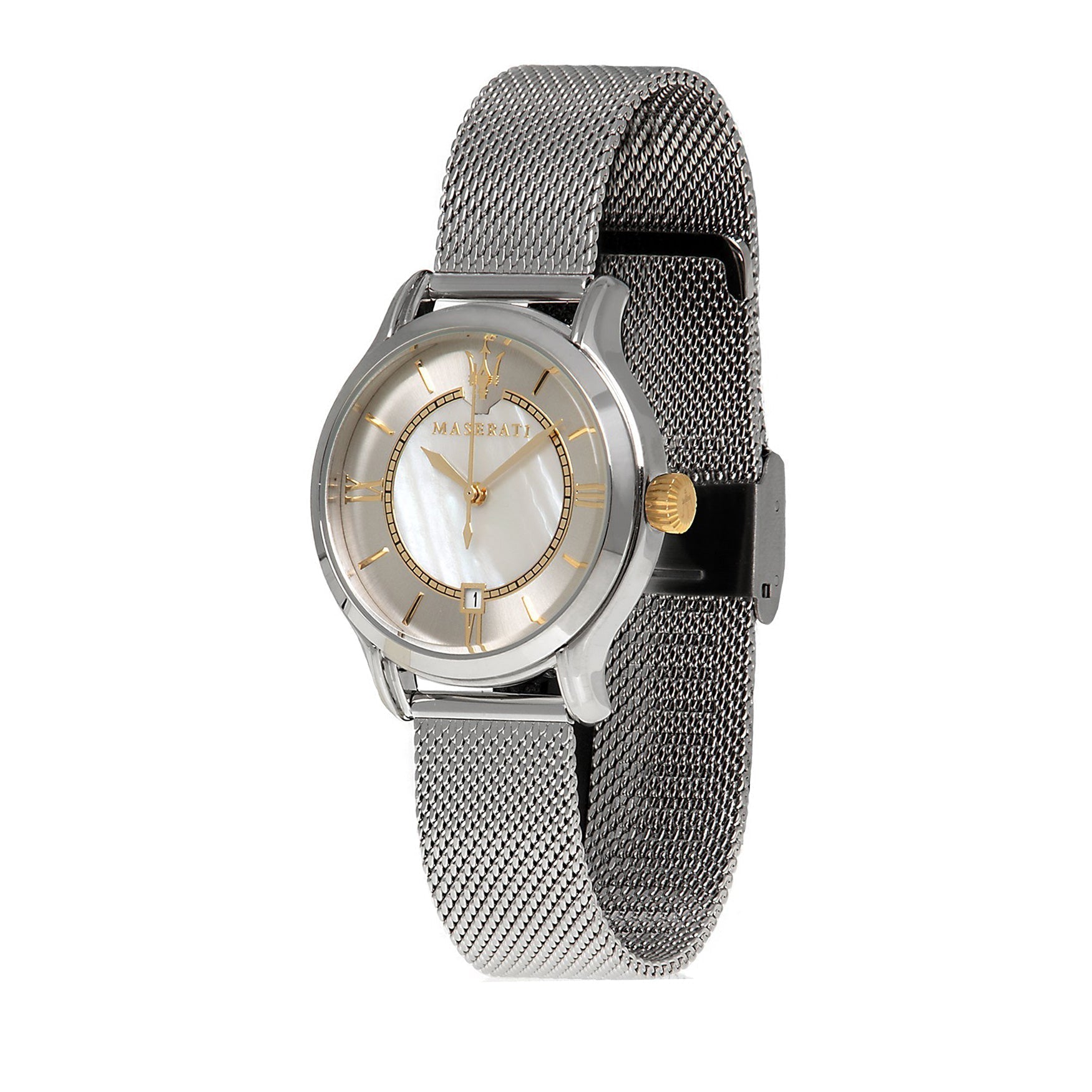  Shop Authentic Maserati Epoca Mother of Pearl Dial Silver Mesh Strap Watch For Women - R8853118504 - Luxxuri