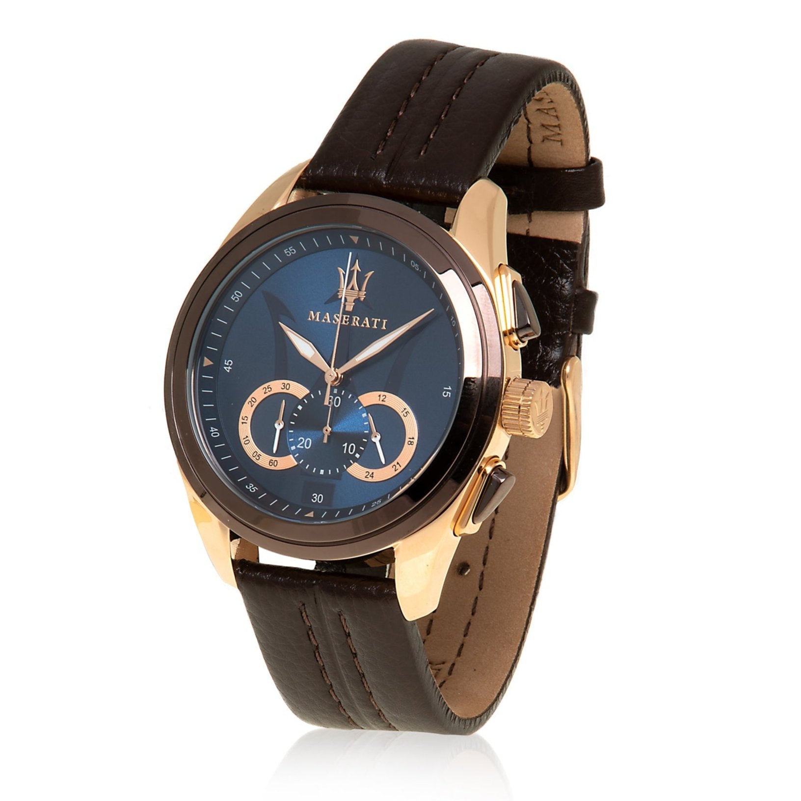  Shop Authentic Maserati Traguardo Chronograph Blue Dial Brown Leather Strap Watch For Men - R8871612024 - Luxxuri