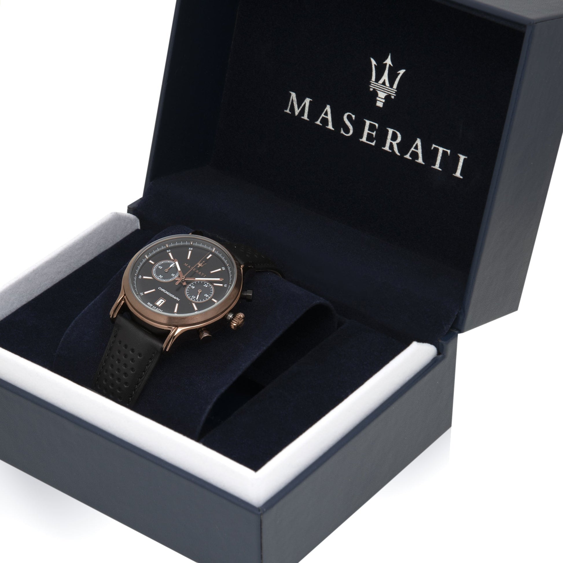  Shop Authentic Maserati Legend Chronograph Black Dial Black Leather Strap Watch For Men - R8871638001 - Luxxuri