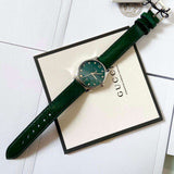  Shop Authentic Gucci G-Timeless Green Mother of Pearl Dial Green Leather Strap Watch For Women - YA126585 - Luxxuri