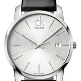  Shop Authentic Calvin Klein City Date Silver Dial Black Leather Strap Watch for Men - K2G2G1C6 - Luxxuri