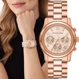  Shop Authentic Michael Kors Runway Chronograph Rose Gold Dial Rose Gold Steel Strap Watch For Women - MK7324 - Luxxuri