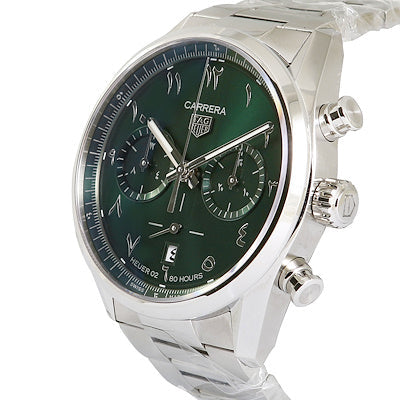  Shop Authentic Tag Heuer Carrera Automatic Chronograph Limited Edition Green Dial Silver Steel Strap Watch for Men - CBN2014.EB0240 - Luxxuri