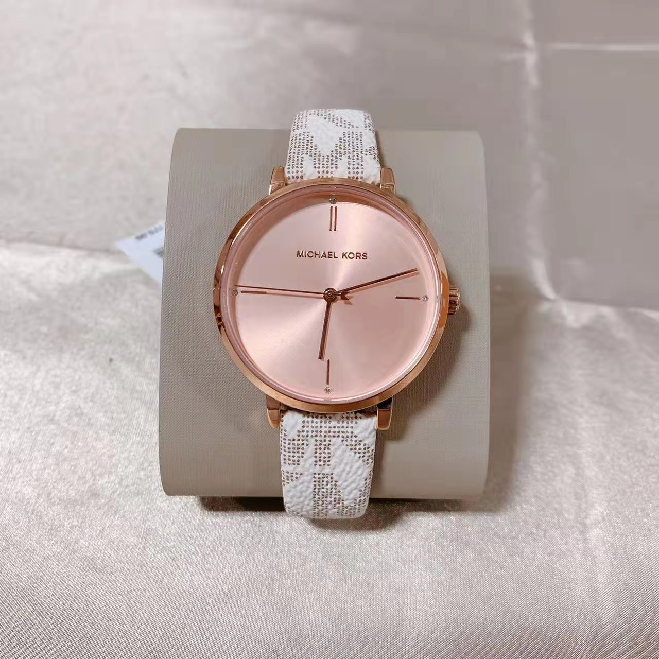  Shop Authentic Michael Kors Jayne Three Hand Rose Gold Dial White Leather Strap Watch For Women - MK7128 - Luxxuri