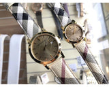 Shop Authentic Burberry The City Gold Dial Haymarket Brown Leather Strap Watch for Women - BU9026 - Luxxuri