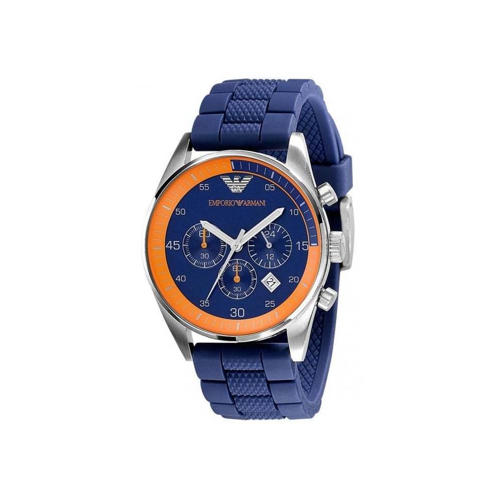  Shop Authentic Emporio Armani Chronograph Blue Dial Blue Rubber Strap Watch For Men - AR5864 - Luxxuri