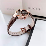  Shop Authentic Gucci G Interlocking Brown Dial Brown Leather Strap Watch For Women - YA133504 - Luxxuri