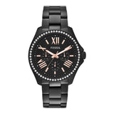  Shop Authentic Fossil Cecile Multi Function Crystals Black Dial Black Steel Strap Watch for Women - AM4522 - Luxxuri