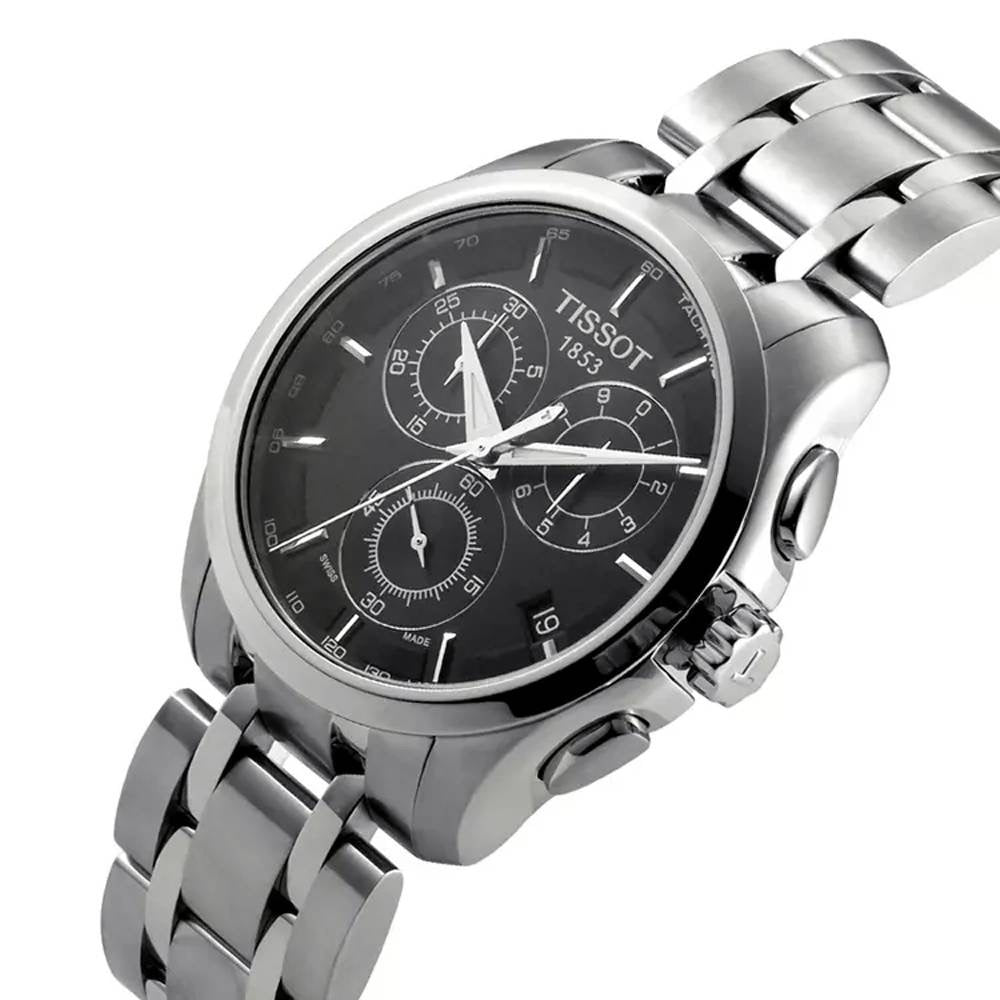  Shop Authentic Tissot Couturier Chronograph Black Dial Silver Steel Strap Watch For Men - T035.617.11.051.00 - Luxxuri