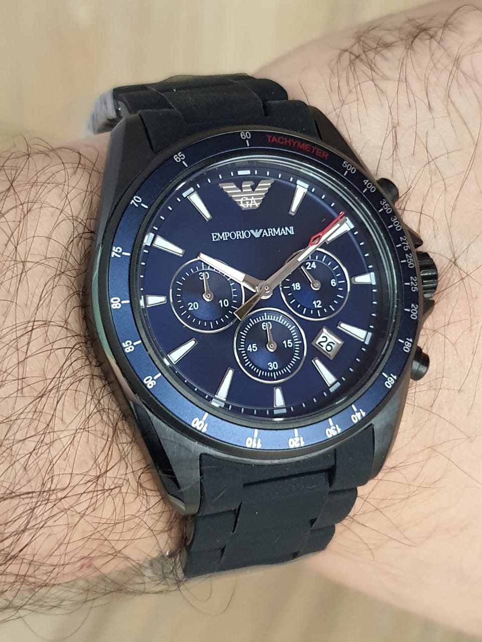  Shop Authentic Emporio Armani Sigma Chronograph Blue Dial Black Silicone Strap Watch For Men - AR6121 - Luxxuri