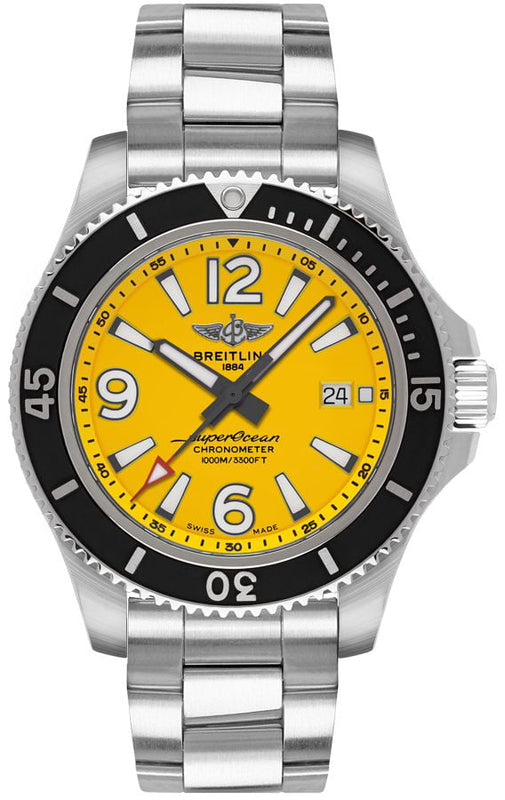  Shop Authentic Breitling Superocean II Automatic 44mm Yellow Dial Silver Steel Strap Watch for Men - A17367021I1A1 - Luxxuri