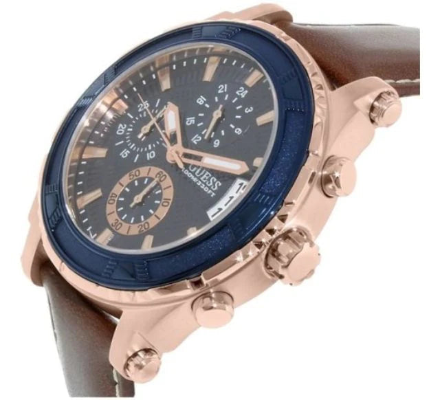  Shop Authentic Guess Pinnacle Chronograph Quartz Blue Dial Brown Leather Strap Watch For Women - W0673G3 - Luxxuri