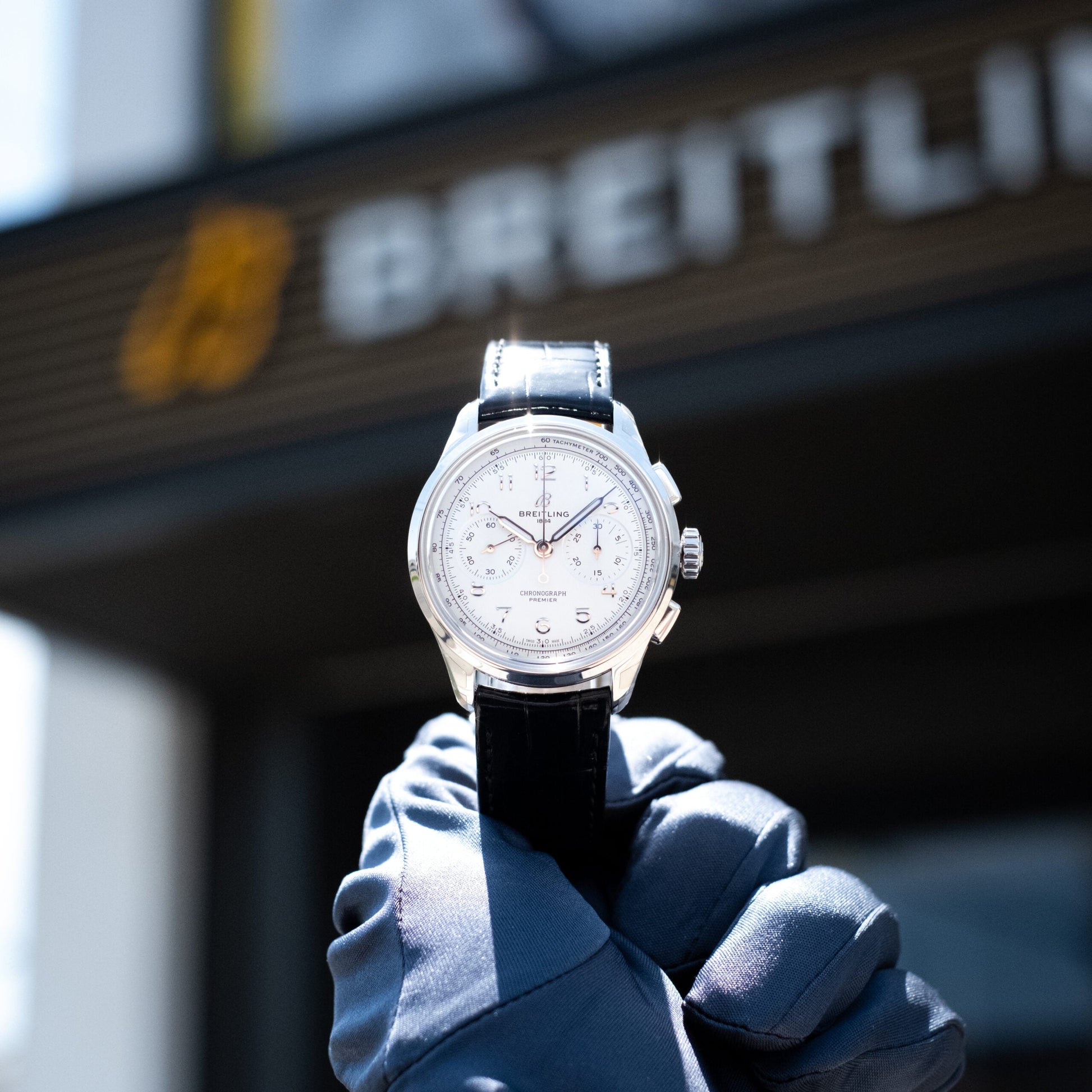 Shop Authentic Breitling Premier B09 Chronograph 40 White Dial Black Leather Strap Watch for Men - AB0930371G1P1 - Luxxuri