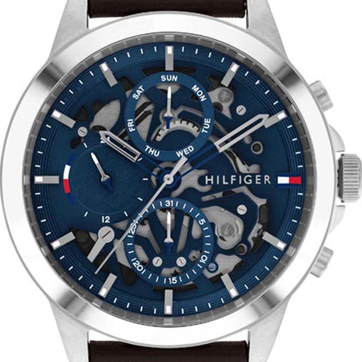  Shop Authentic Tommy Hilfiger Henry Chronograph Blue Dial Brown Leather Strap Watch For Men -1710476 - Luxxuri