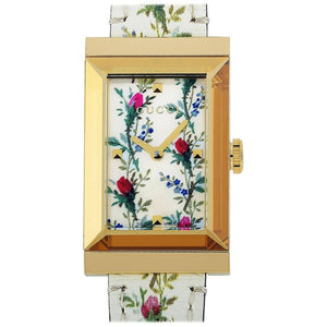  Shop Authentic Gucci G-Frame Floral Mother of Pearl Dial White Leather Strap Watch For Women - YA147407 - Luxxuri