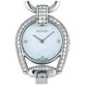  Shop Authentic Gucci Horsebit Collection Diamonds Mother of Pearl Dial Silver Steel Strap Watch For Women - YA139505 - Luxxuri