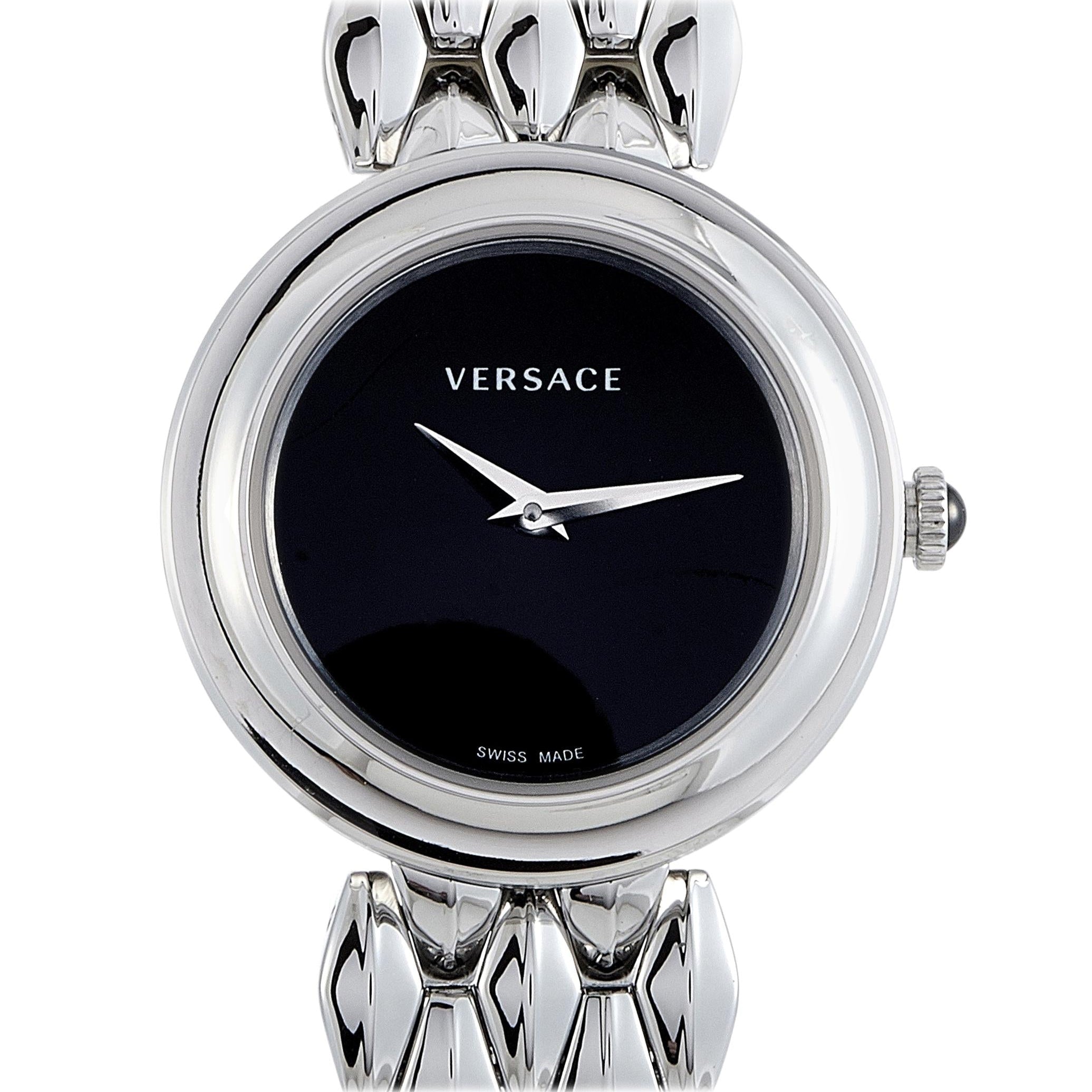 Versace V-Flare Quartz Black Dial Silver Steel Strap Watch for Women - VEBN00618