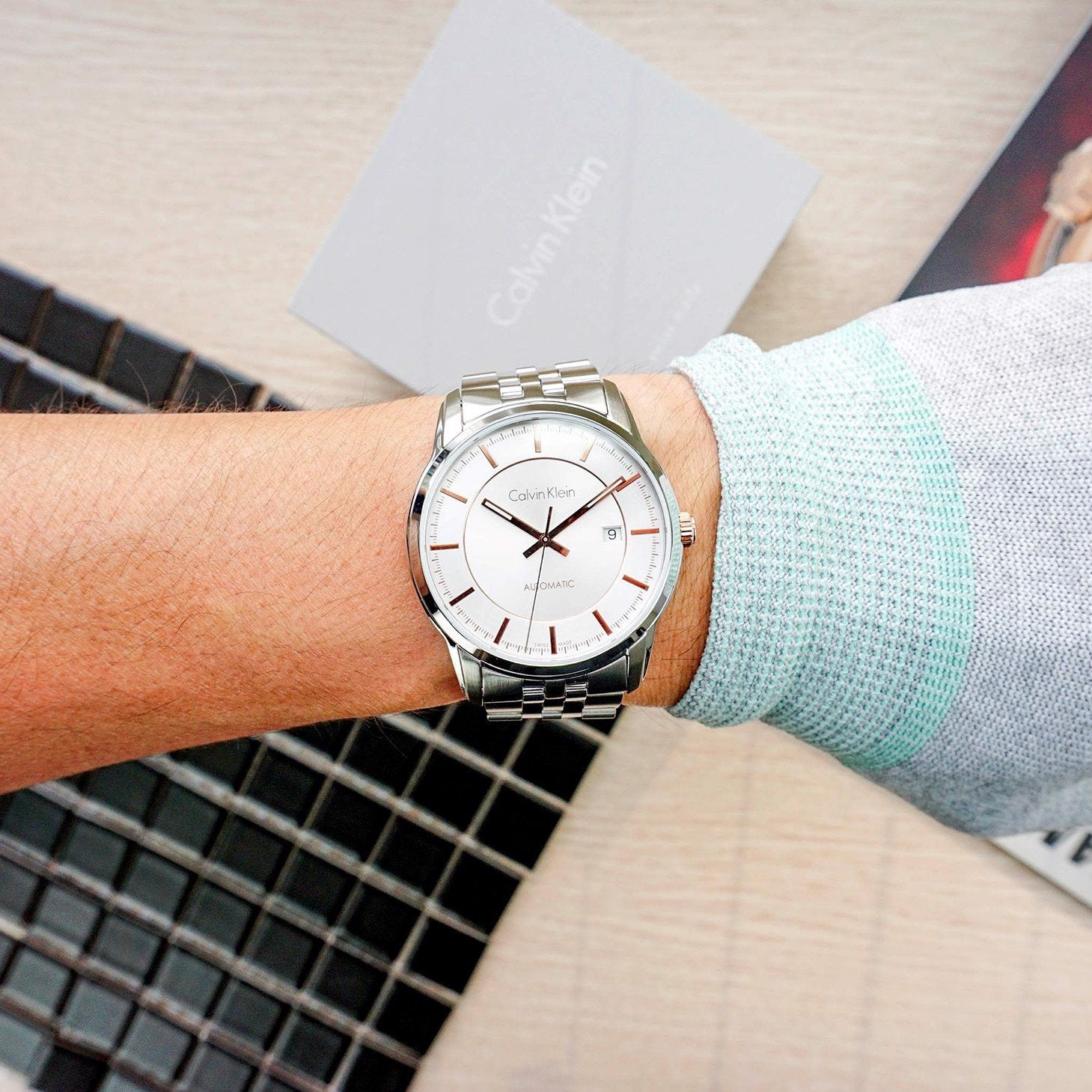  Shop Authentic Calvin Klein Infinity Silver Dial Silver Steel Strap Watch for Men - K5S34B46 - Luxxuri