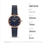 Shop Authentic Emporio Armani Gianni T-Bar Quartz Blue Dial Blue Leather Strap Watch for Women - AR11424 - Luxxuri