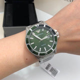  Shop Authentic Emporio Armani Three Hand Green Dial Silver Steel Strap Watch For Men - AR11338 - Luxxuri