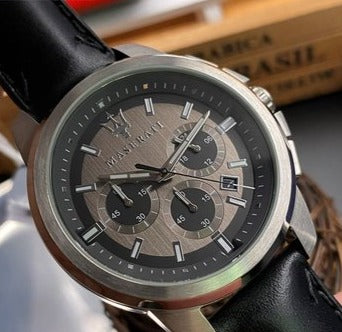  Shop Authentic Maserati Successo 44mm Grey Dial Black Leather Strap Watch For Men - R8871621006 - Luxxuri