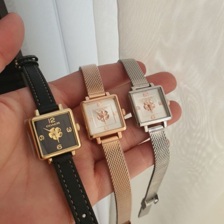 Coach Black Square Dial Black Leather Strap Watch for Women - 14503695