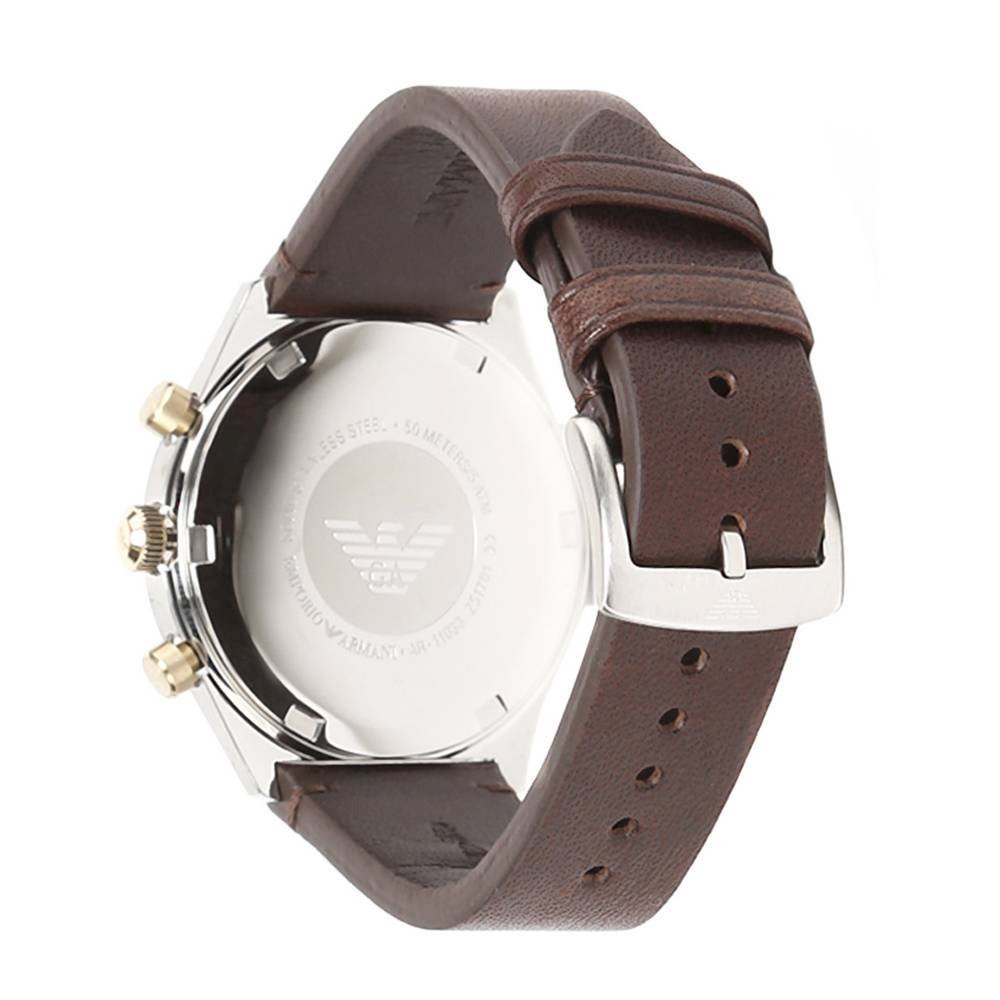  Shop Authentic Emporio Armani Chronograph White Dial Brown Leather Strap Watch For Men - AR11033 - Luxxuri