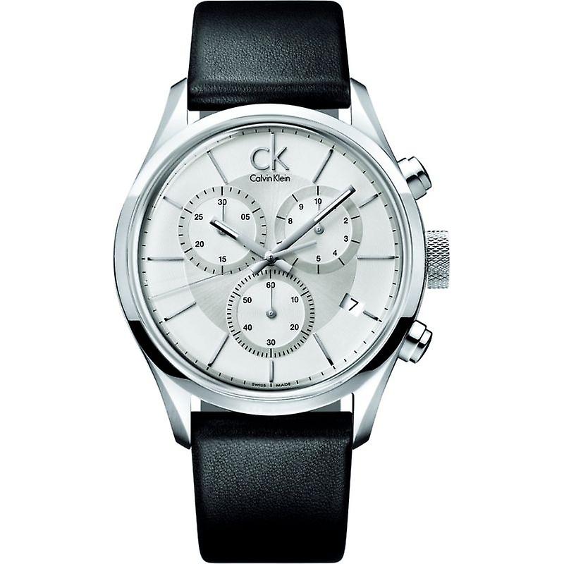  Shop Authentic Calvin Klein Masculine Chronograph White Dial Black Leather Strap Watch for Men - K2H27120 - Luxxuri