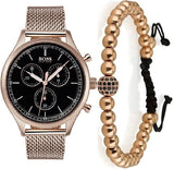 Shop Authentic Hugo Boss Companion Quartz Black Dial Rose Gold Mesh Bracelet Watch For Men - HB1513548 - Luxxuri
