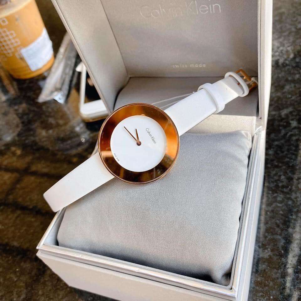  Shop Authentic Calvin Klein Chic White Dial White Leather Strap Watch for Women - K7N236K2 - Luxxuri