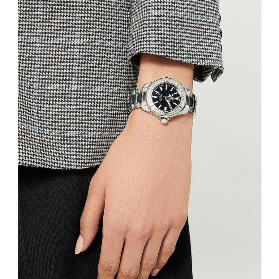 Tag Heuer Aquaracer Quartz Diamonds Black Dial Two Tone Steel Strap Watch for Men - WAY131E.BA0913