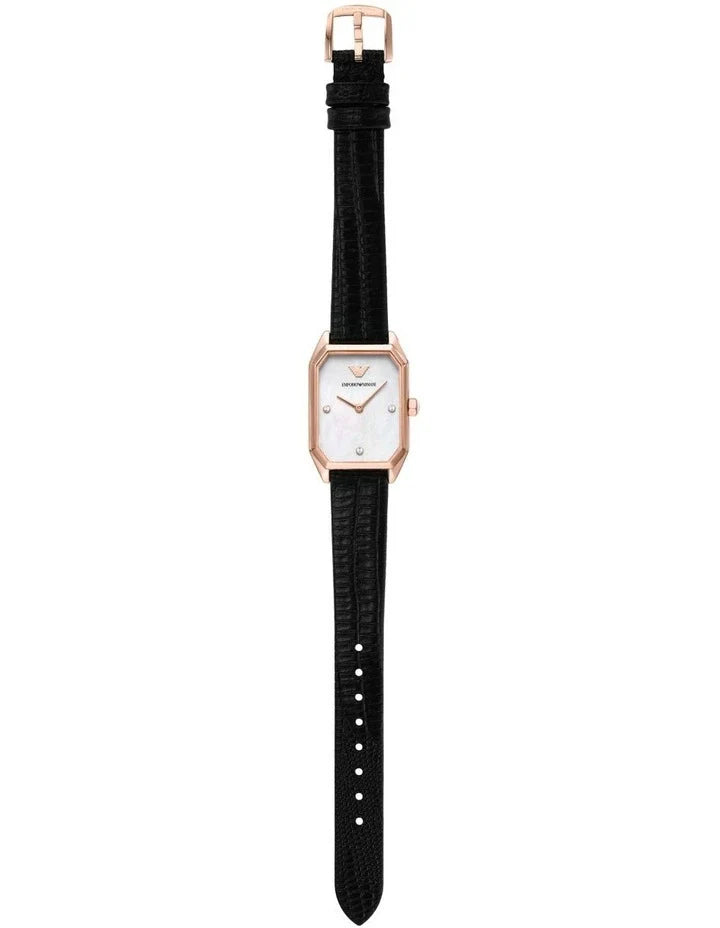  Shop Authentic Emporio Armani Gioia Quartz Mother of Pearl Dial Black Leather Strap Watch For Women - AR11390 - Luxxuri
