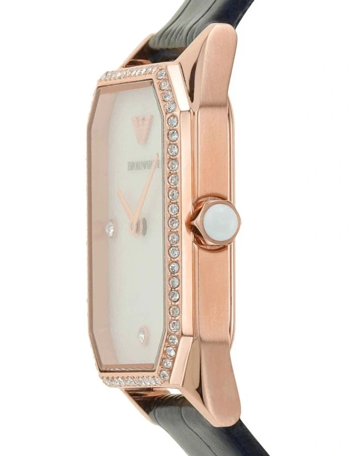  Shop Authentic Emporio Armani Gianni T Bar Quartz Mother of Pearl Dial Blue Leather Strap Watch For Women - AR11466 - Luxxuri