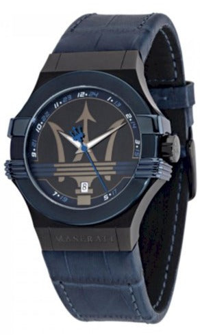  Shop Authentic Maserati Potenza Black Dial 42mm Blue Leather Strap Watch For Men - R8851108007 - Luxxuri