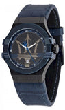  Shop Authentic Maserati Potenza Black Dial 42mm Blue Leather Strap Watch For Men - R8851108007 - Luxxuri