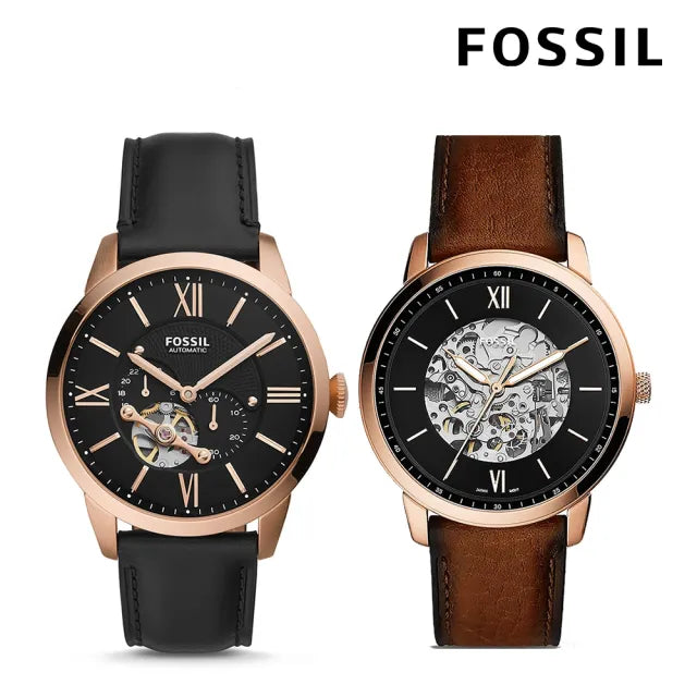  Shop Authentic Fossil Neutra Automatic Skeleton Black Dial Brown Leather Strap Watch for Men - ME3195 - Luxxuri