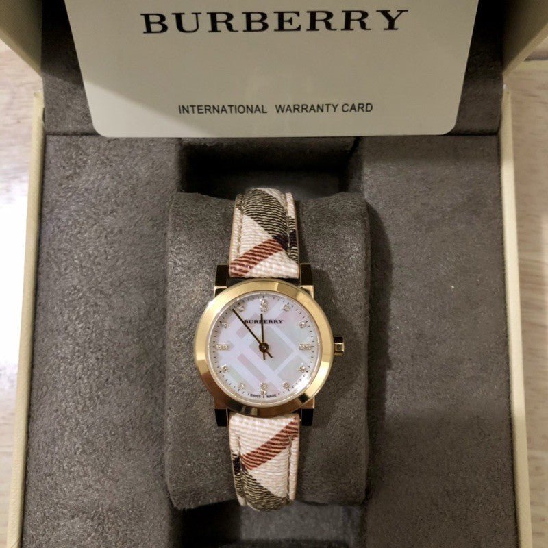  Shop Authentic Burberry The City Diamonds Mother of Pearl Dial Brown Leather Strap Watch for Women - BU9226 - Luxxuri