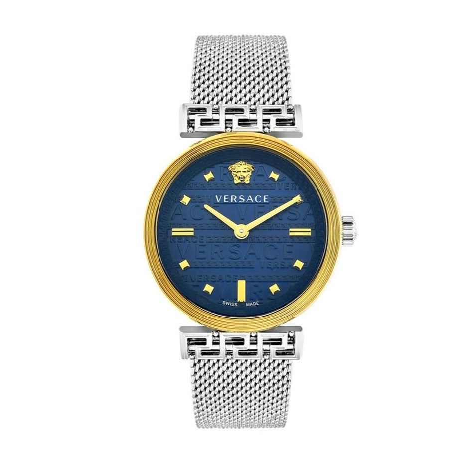 Versace Meander Blue Dial Silver Mesh Bracelet Watch for Women - VELW00520