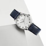  Shop Authentic Gucci G-Timeless Signature Mother of Pearl Silver Dial Blue Leather Strap Watch For Women - YA1264049 - Luxxuri