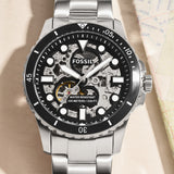  Shop Authentic Fossil FB-01 Automatic Skeleton Black Dial Silver Steel Strap Watch for Men - ME3190 - Luxxuri