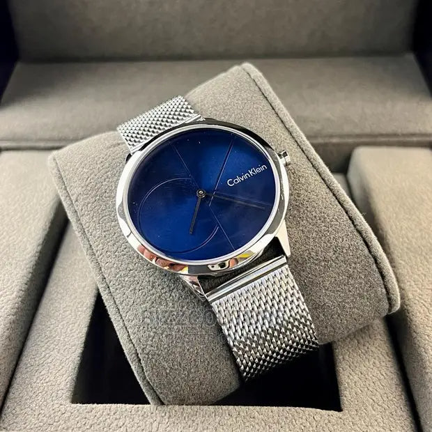  Shop Authentic Calvin Klein Minimal Blue Dial Silver Mesh Bracelet Watch for Men - K3M2112N - Luxxuri