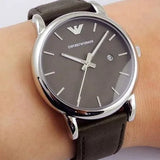  Shop Authentic Emporio Armani Classic Quartz Grey Dial Grey Leather Strap Watch For Men - AR1730 - Luxxuri