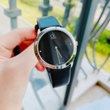  Shop Authentic Calvin Klein Minimal Black Dial Black Leather Strap Watch for Men - K3M221CS - Luxxuri