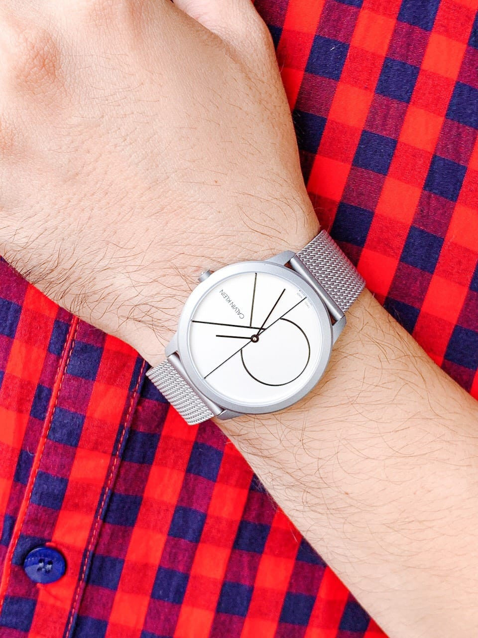  Shop Authentic Calvin Klein Minimal White Dial Silver Mesh Bracelet Watch for Men - K3M5115X - Luxxuri