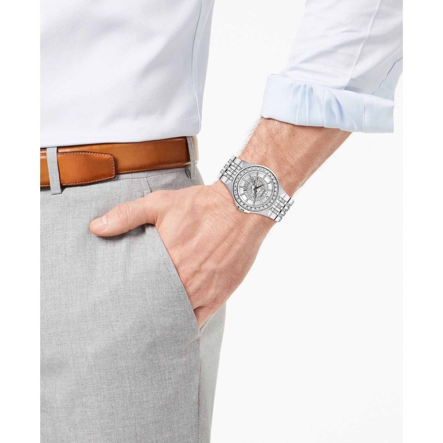  Shop Authentic Bulova Crystal Collection Pave Silver Dial with Crystals Silver Steel Strap Watch for Men - 96C134 - Luxxuri