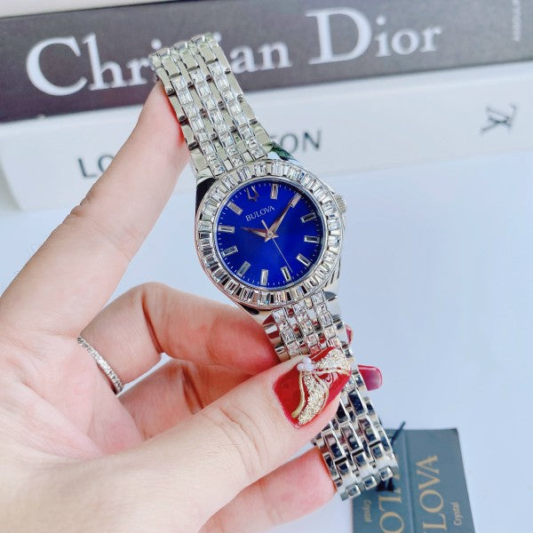  Shop Authentic Bulova Phantom Baguette Crystal Blue Dial Silver Steel Strap Watch for Men - 96A254 - Luxxuri