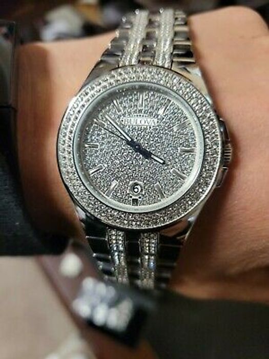  Shop Authentic Bulova Crystal Pave Silver Dial Silver Steel Strap Watch for Men - 96B235 - Luxxuri